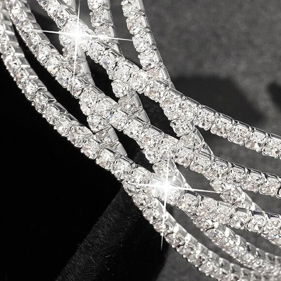 Rhinestone Bracelet for Women Silver Multilayer Cuff Bracelet Craystal Braidal B - Picture 4 of 7